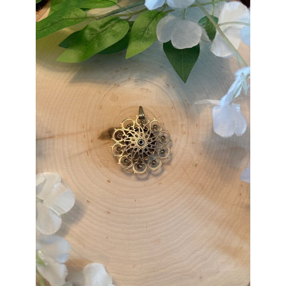 Vintage Gold-Tone Pendant With Rose Enamel  Romantic Rose Pendant Gold Tone - Picture 3 of 9